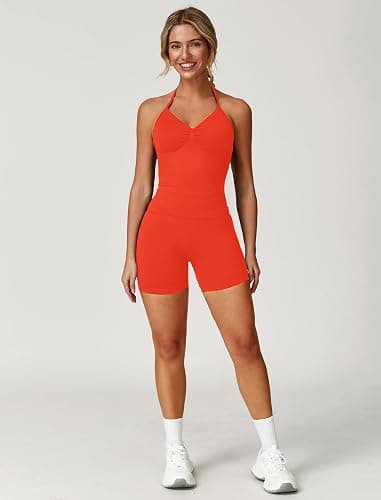 ABOCIW Workout Sets for Women 2 Piece Seamless Impact Longline Strappy Top Scrunch Butt High Waist Biker Shorts Gym Set thumbnail 2