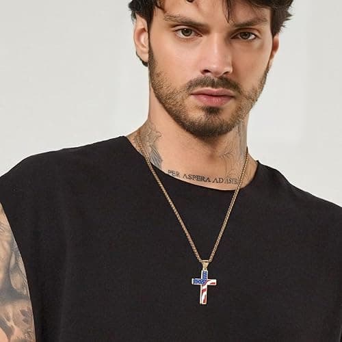 HZMAN American Flag Patriotic Cross Religious Jewelry Pendant Necklace thumbnail 2