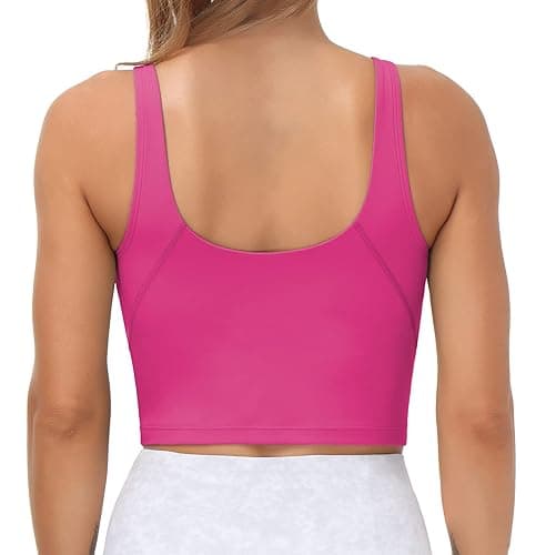 THE GYM PEOPLE Womens' Sports Bra Longline Wirefree Padded with Medium Support - Bright Pink - Small thumbnail 4
