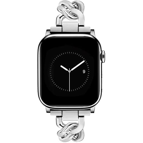 JR.DM Silver Watch Bands for Women Compatible with Apple Watch 46mm 42mm(S3/2/1) 44mm 45mm 49mm Adjustable Metal Single Chain Bracelet for iWatch Series 11/10/9/8/7/6/5/4 SE 3/2/1 Ultra (No Case) - Image 1