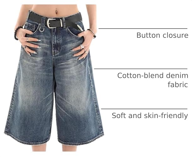 Lafaguw Baggy Jorts Women Y2K Capri Wide Leg Long Jean Shorts Summer | Cropped Jeans,High Waisted,Oversized Jorts,Hangable Design,Classic 4 Pockets,Streetwear Clothes,Business Casual Outfits thumbnail 4
