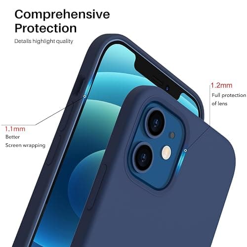ORNARTO Compatible with iPhone 12 Mini Case, Slim Liquid Silicone 3 Layers Full Covered Soft Gel Rubber with Microfiber Case Cover 5.4 inch-Navy Blue thumbnail 4