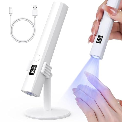 Hoonyn Handheld UV Light for Gel Nails, 5W LED Nail Lamp, Portable Mini Nail Dryer with Stand & LCD Screen, Nail Lamp for Fast Curing (White) - Image 1