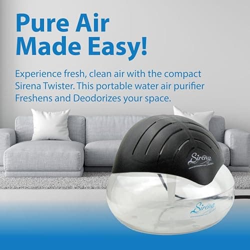 Sirena Twister Air Purifier (Black) - Water Filter Air Washer For Home and Office - Essential Oil Aroma Diffuser With LED Night light - Small Air Cleaner For Smoke and Pets thumbnail 4