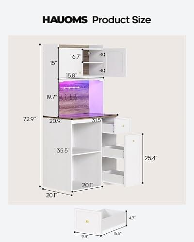 Mini Fridge Cabinet with Storage, Coffee Bar Mini Fridge Space, Outlet | LED Light, 20.9" Countertop Pantry, Liquor Wine Bar & Baker Rack, Microwave Shelf, Beverage Station for Kitchen, Dorm, Office thumbnail 2