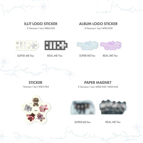 ILLIT - 1st Mini Album [SUPER REAL ME] (SUPER ME ver.) Photobook R + Photocard + Illit Logo Sticker + Album Logo Sticker + Sticker + Paper Magnet + Paper Ornaments + Poster With Lyrics thumbnail 5
