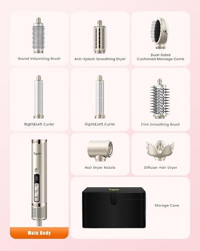 Tqcir 8-in-1 Professional Hot Air Styler&Hair Dryer Brush, Powerful Multi-Styler with Auto-Wrap Curler with Storage Case, Fast Drying Curling Straightening Volumizing Without Heat Damage(Gold) thumbnail 8