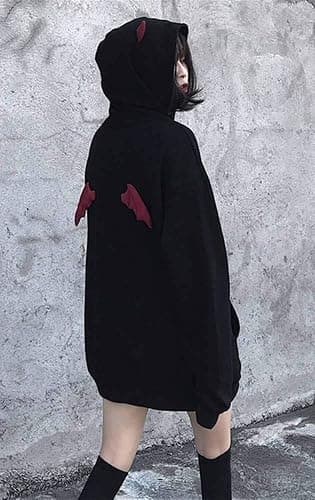 Womens Devil Wings Red Horn Sweatshirt Long Sleeve Hoodie Pullover Hooded Tops thumbnail 5