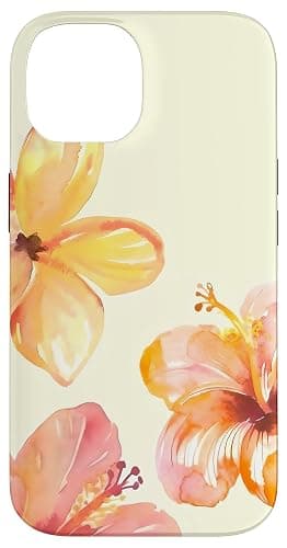 Tropical Hibiscus Summer Vibes Plumeria Flowers Watercolor Case for iPhone 14 - Image 1