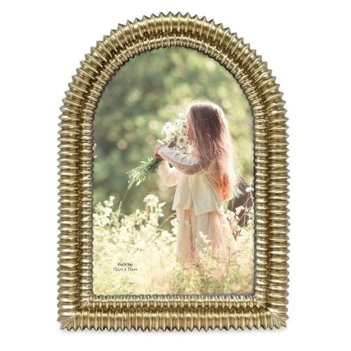 Isaac Jacobs 4x6 Champagne Gold Double Bead Arch Photo Frame with Black Fabric Easel, Tabletop, Wall-Mountable, Shelf and Desk, Decorative Art Design, Home Décor (4x6, Champagne Gold) thumbnail 2