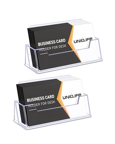 Uniclife 2 Pack Acrylic Business Card Holder for Desk, 60 Card Capacity | 1 Slot Clear Business Card Display Stand for Men Women Desktop Business Card Organizer Card Stand for Office Home Exhibition - Image 1