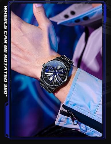 OLEVS Watches for Men Skeleton Quartz Racing Car Wheel Stainless Steel Casual Sports Waterproof Luminous Mens Watches thumbnail 3