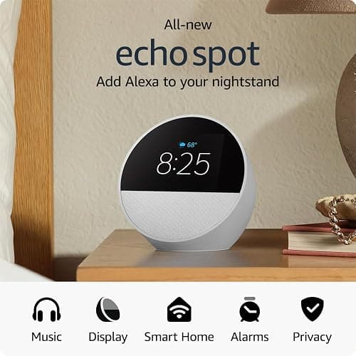 Amazon Echo Spot (newest model), Great for nightstands, offices and kitchens, Smart alarm clock with Alexa, Glacier White - Glacier White - Device only thumbnail 8