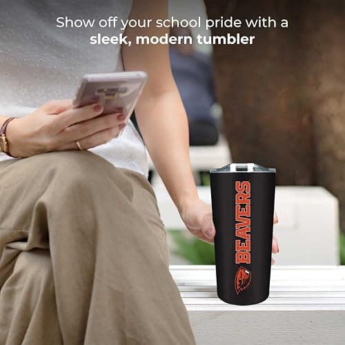 Campus Colors NCAA Stainless Steel Tumbler perfect for Gameday - 18 oz - Double Walled - Keeps Drinks Perfectly Insulated (Oregon State Beavers - Black) thumbnail 3
