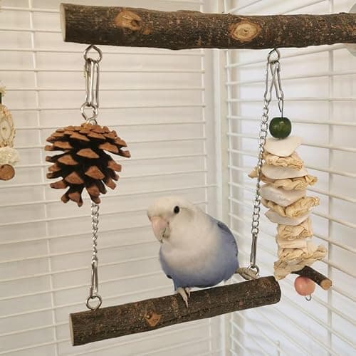 ZYYRSS Wooden Bird Swing Perch Toys, Parrots Cage Toys, Parakeet Parrot Swing Chewing Hanging Toys Bird Cage Toys for Small Parrots, Macaws, Parakeets, Conures, Cockatiel, Budgie thumbnail 5
