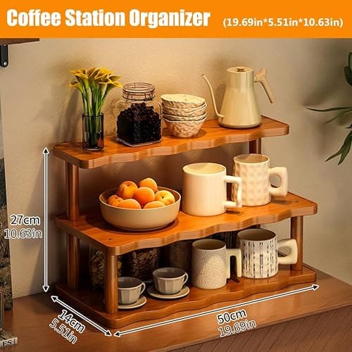 STEHEMO Coffee Mug Holder Countertop, Coffee Station Organizer, Counter Shelf for Tea Coffee Bar Accessories, Matcha Stand, Cup Display, Kitchen Condiment Storage Rack,3tier,19.69IN thumbnail 2