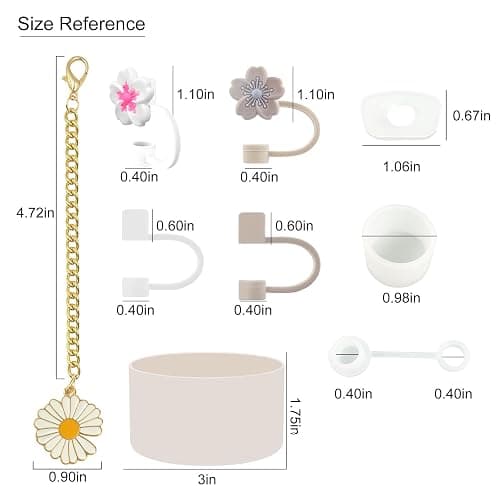 Velaco 9 PCS Accessories for Stanley 30/40 oz Tumbler, including Spill-Proof Stopper Set, Straw Toppers, Silicone Cup Boot, Keychain Charm - White thumbnail 7