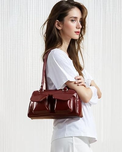 FTDENE Y2K Shoulder Purses for Women Trendy - PU Leather Retro Boston Handbag, Lightweight and Versatile for Work and Travel thumbnail 8