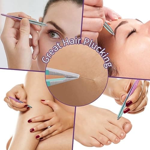 TsMADDTs 7PCS Tweezers for Women Facial Hair, Precision Tweezer Set for Eyebrows with Curved Scissor and Eyebrow Razor for Ingrown Hair thumbnail 6