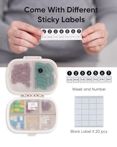 Holii Travel Pill Organizer, 8 Compartments Portable Pill Case, Daily Pill Box to Hold Vitamins, Small Pill Container for Pocket Purse Medicine Organizer（Khaki） thumbnail 2