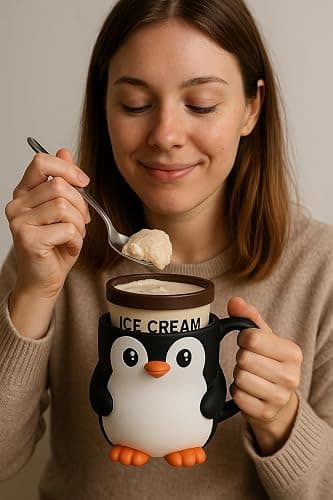Ice Cream Pint Holder – Fits Standard Pints – Dual Spoon Sockets – Keeps Hands Warm – Fun Unique Designs with Vibrant Colors – Reusable Ice Cream Sleeve - Ramen Noodle Holder (Penguin) thumbnail 2