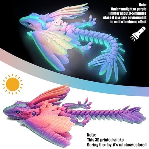 SGYYSG Feathered Wyvern Dragon,3D Printed Dragon, Articulated Dragon with Wings, 3D Printed Toys, Desktop Pet - Indulge in The Enchanting Realm of Dragons (Rainbow Noctilucent) thumbnail 2