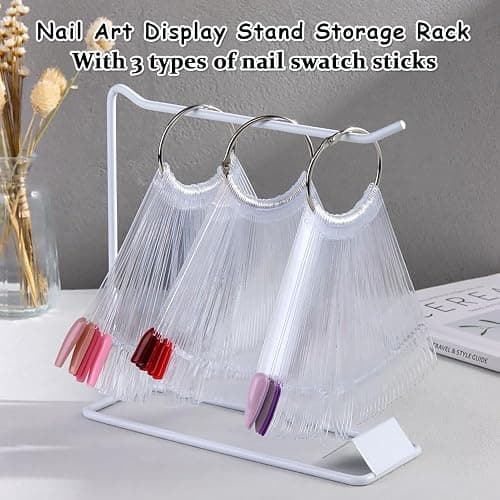 150 Pcs Nail Swatch Sticks with Ring & Nail Art Display Stand Storage Rack, Clear Fan-shaped Display for Nail Art Polish Practice, False Nail Sample Tips Nail tech Supplies for Home or Salon Use thumbnail 2