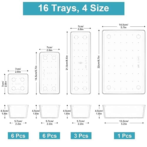 Radikor Schubladen Organizer -16 Stück Schminktisch Organizer in 4 Größen, Drawer Organizer, Make Up Organizer, Schubladen Ordnungssystem für Schreibtisch, Büro, Küchen, Bad thumbnail 2