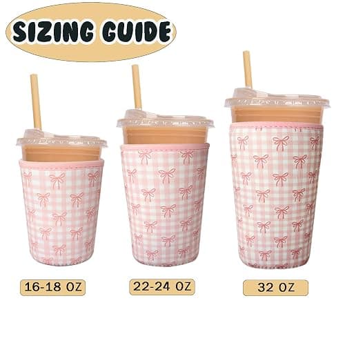 Reusable Insulated Neoprene Iced Coffee Cup Sleeve, Durable Drink Sleeve for Cold Beverages, Beverage Holder for Iced Coffee, Lovely Bows thumbnail 5