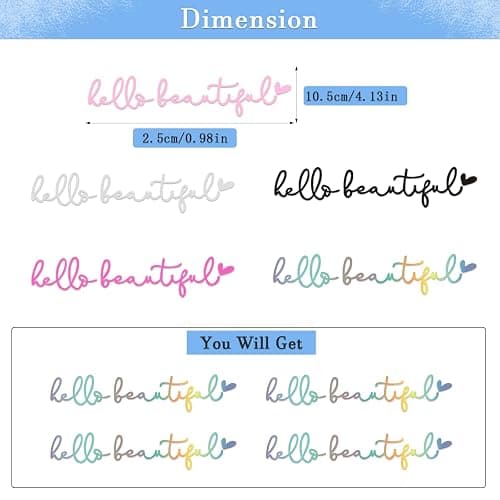 4X Hello Beautiful Rearview Mirror Decals, Vinyl Car Mirror Decals, Car Decals for Women, Laser Rear View Mirror Decal, Rearview Mirror Sticker, Car Window Stickers and Decals, Vanity Mirror Stickers thumbnail 4