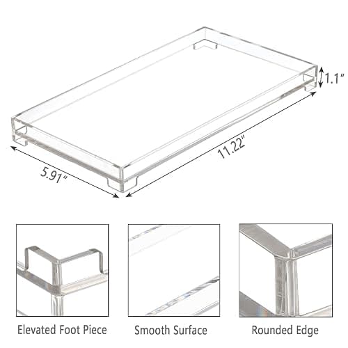 DELIPPLY Vanity Bathroom Tray, Acrylic Rectangle Decorative Catchall Organizer Storage Tray (Large-Clear) thumbnail 3
