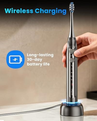 Onlyone Sonic Electric Toothbrush for Adults, Rechargeable Ultrasonic Electric Toothbrush with 8 Brush Heads, Travel Case, Charging Base & Wireless Charging - 5 Modes with Smart Timer thumbnail 4