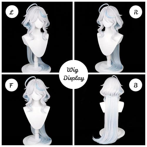 Half and Half Furina Cosplay Wig Fontain Focalors Costume Wigs 39'' Long Curly Wave Synthetic Hair for Women Halloween Costumes Party thumbnail 9