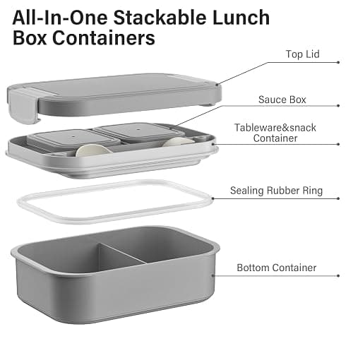 LEIKEEGO Lunchbox Erwachsene 1900ml Brotdose Auslaufsicher Bento Box Erwachsene für Büro, Schule (Grau) thumbnail 6
