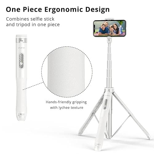 ATUMTEK 51" Selfie Stick Tripod, All in One Extendable Phone Tripod Stand with Bluetooth Remote 360° Rotation for iPhone and Android Phone Selfies, Video Recording, Vlogging, Live Streaming, White thumbnail 4