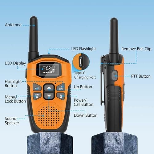 Walkie Talkies Long Range for Kids Adults 3 Pack, DURLK Rechargeable Walky Talky 2 Way Radios 22 Channels with 1200mAh Li-ion Battery,LED Flashlight,Type-C Cable for Outdoor Camping Hiking Trip thumbnail 7