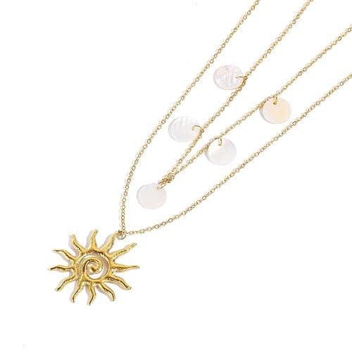 Xeyai Gold Necklace for Women, Dainty 14K Gold Plated Layered Sun Pendant Necklace Gold Charm Chocker Jewelry Gift for Her thumbnail 2