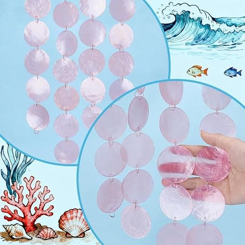PH PandaHall 2 Strands Round Natural Shell Chains, Craft Shell Hot Pink Shells Natural Sea Shell Garlands for Wind Chimes Door Curtain DIY Crafts Coastal Wedding Christmas Decoration thumbnail 3