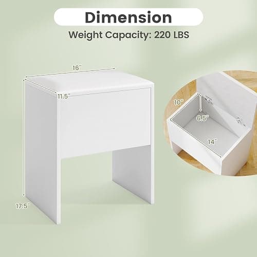 CHARMAID Vanity Stool with Hidden Storage, Cushioned Vanity Bench, Backless Makeup Stool with Soft Seat, Small Storage Footrest for Bedroom, Closet, Entryway, White thumbnail 7