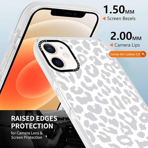 lioscre Cheetah Print Phone Case for iPhone 12 / iPhone 12 Pro 6.1" Case with 2 Pack Tempered Screen Protector, Cute Leopard Pattern Design Shockproof TPU Soft Clear Phone Cover for Women Girls, White thumbnail 3
