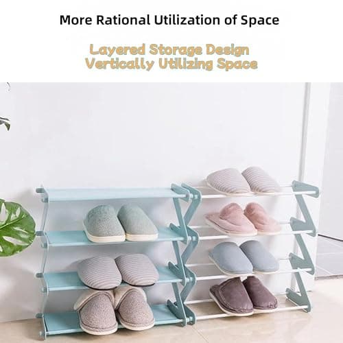 WLLYXUS 4 Tier Foldable Shoe Rack Organizer Free Standing Shoe Rack for Closet Front Door Living Room Entryway, Simple Installation (Blue) thumbnail 8