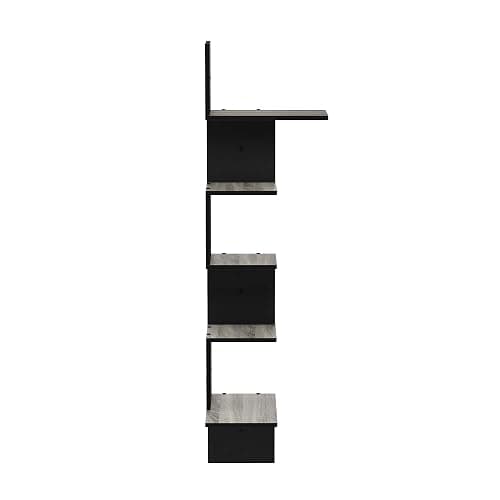 Furinno Rossi Wall Mounted Shelves, 5-Tier Rectangle, French Oak Grey/Black thumbnail 4