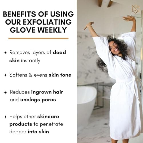 Exfoliating Glove Mitt Body Scrubber - For Dead Skin Scrubbing and Deep Pore Cleansing - Dead skin remover Shower Glove - Pack of 1 Black - by MoroccanSource thumbnail 6