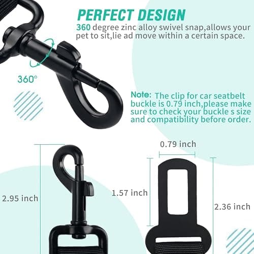 COOYOO Dog Seat Belt, Durability Retractable Dog Car Harness Adjustable Dog Seat Belt for Vehicle Nylon Pet Safety Seat Belts Heavy Duty & Elastic (1 Pack Black) thumbnail 5