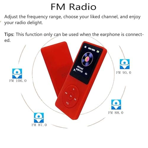 MP3 Player 32GB with Speaker Earphones Portable Music Player for Kids Support FM Radio Voice Recorder E-Book Support up to 128GB Red thumbnail 5
