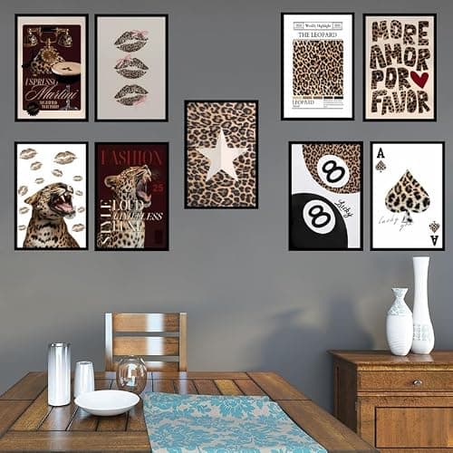 YIDINGX 9pcs Self-Adhesive Trendy Leopard Canvas Wall Art Cheetah Prints Wall Decor Pictures Lucky 8 Ball Posters Preppy Aesthetic Paintings for Girls Bedroom Decorations thumbnail 3