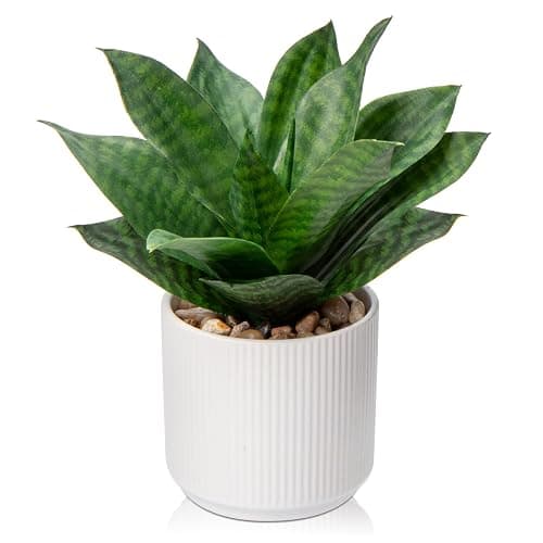 Artificial Agave Succulent Plants Faux Snake Plant Fake Succulent Agave Plant Potted in White Pot Succulent Aloe Plant for Desk Modern Office Living Room Table Shelf Home Indoor Outdoor Decor - Image 1