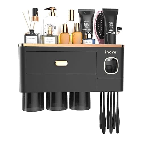 iHave Toothbrush Holders for Bathrooms - Upgrade Wall Mounted Toothbrush Holder with Toothpaste Dispenser - 3 Cups, Large Capacity Tray - Bathroom Accessories & Bathroom Storage thumbnail 7