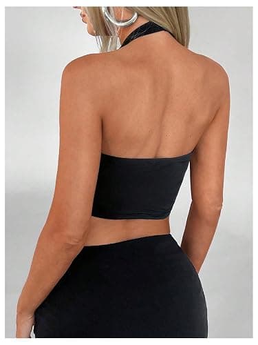 SOLY HUX Women's Halter Top V Neck Sleeveless Split Hem Backless Y2k Crop Tank Tops thumbnail 2