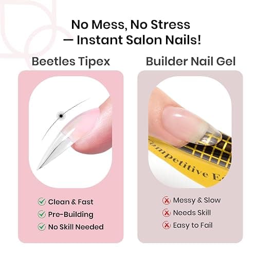 Beetles Tipex Instant Apex Nail Tips, Medium Stiletto, 192pcs | 16 Sizes 00–14, No Builder Gel Required, Thicker Strong Acrylic Tips for DIY Salon-look Extensions thumbnail 3